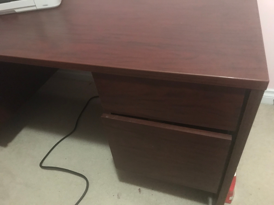 Four Drawer Desk, Good condition, mahogany finish  - 2 - 1735530644462_IMG_1789[1]