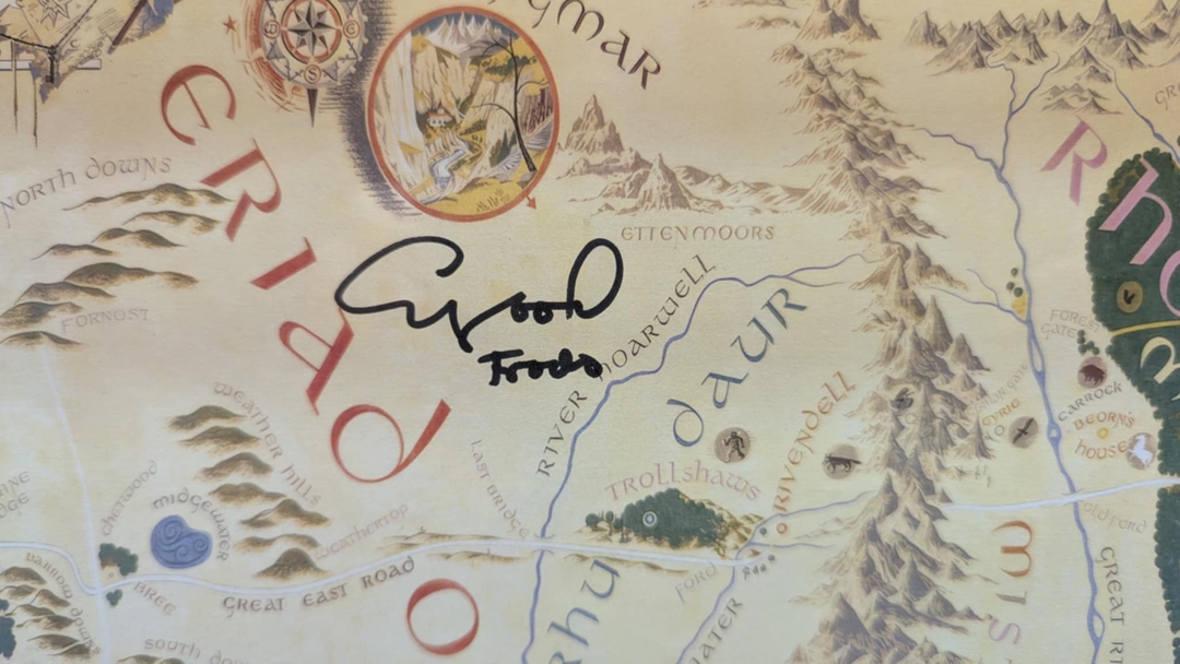 Lord of The Rings/The Hobbit Middle Earth Map Autographed by Elijah Wood "Frodo" - 2 - 1737244497946_map2