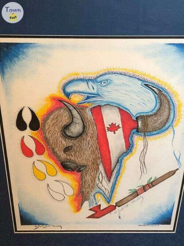 Royal Canadian Air Force Indigenous Buffalo Eagle Canadian flag hand made art work picture. - 1 - 531554-1617449813