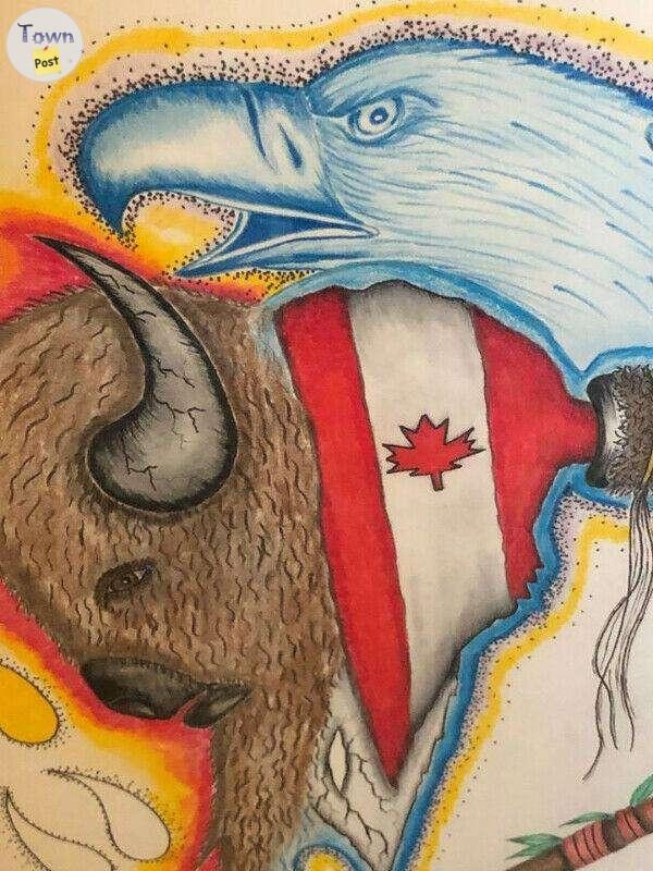 Royal Canadian Air Force Indigenous Buffalo Eagle Canadian flag hand made art work picture. - 4 - 531554-1617449813_2