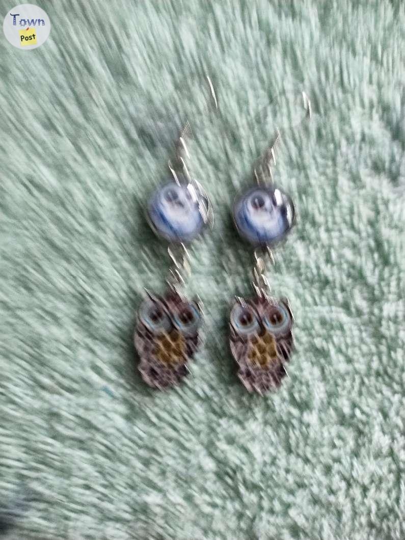 Double owl design charms and cabochon earrings - 1 - 1041815-1716153539