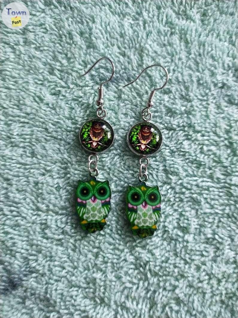 Double owl design charms and cabochon earrings - 2 - 1041815-1716153539_0