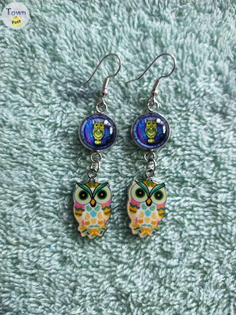 Double owl design charms and cabochon earrings - 4 - 1041815-1716153539_2