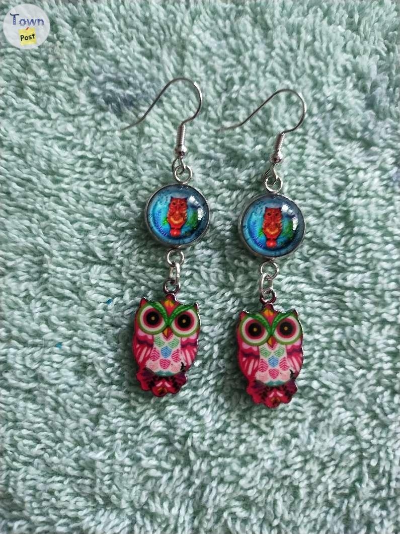 Double owl design charms and cabochon earrings - 6 - 1041815-1716153539_4