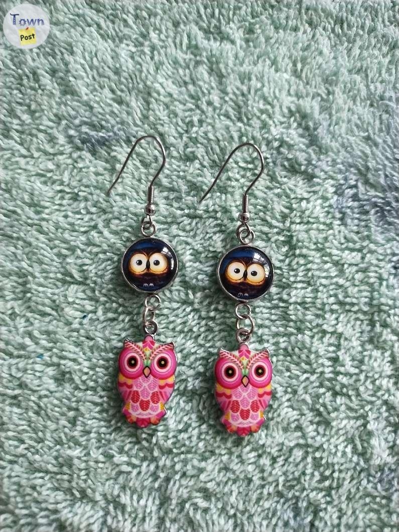 Double owl design charms and cabochon earrings - 8 - 1041815-1716153539_6