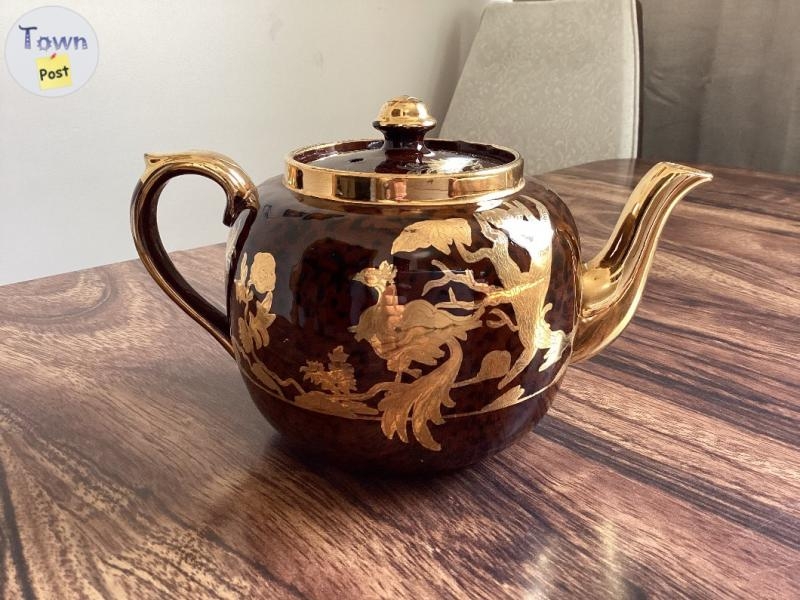 VINTAGE COBALT BLACK WITH GOLD DESIGN TEAPOT - 1 - 1051529-1718500817