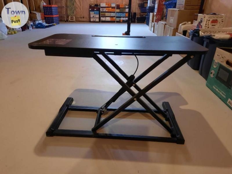 Standing Desk Converter Pneumatic Height Adjustable with Monitor Riser, Black - 3 - 1054265-1718770970_1