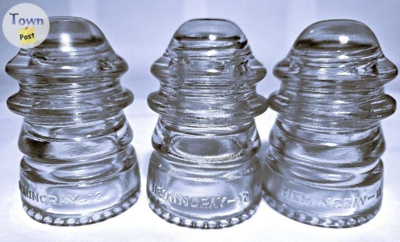 3 - LOT of HEMINGRAY TELEPHONE LINE INSULATORS - #12 CD113 CLEAR - DIFFERENT MFG. YEARS - 1 - 1096172-1729548690