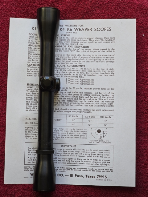 Photo of WEAVER USA K4  4X30MM VINTAGE RIFLE SCOPE