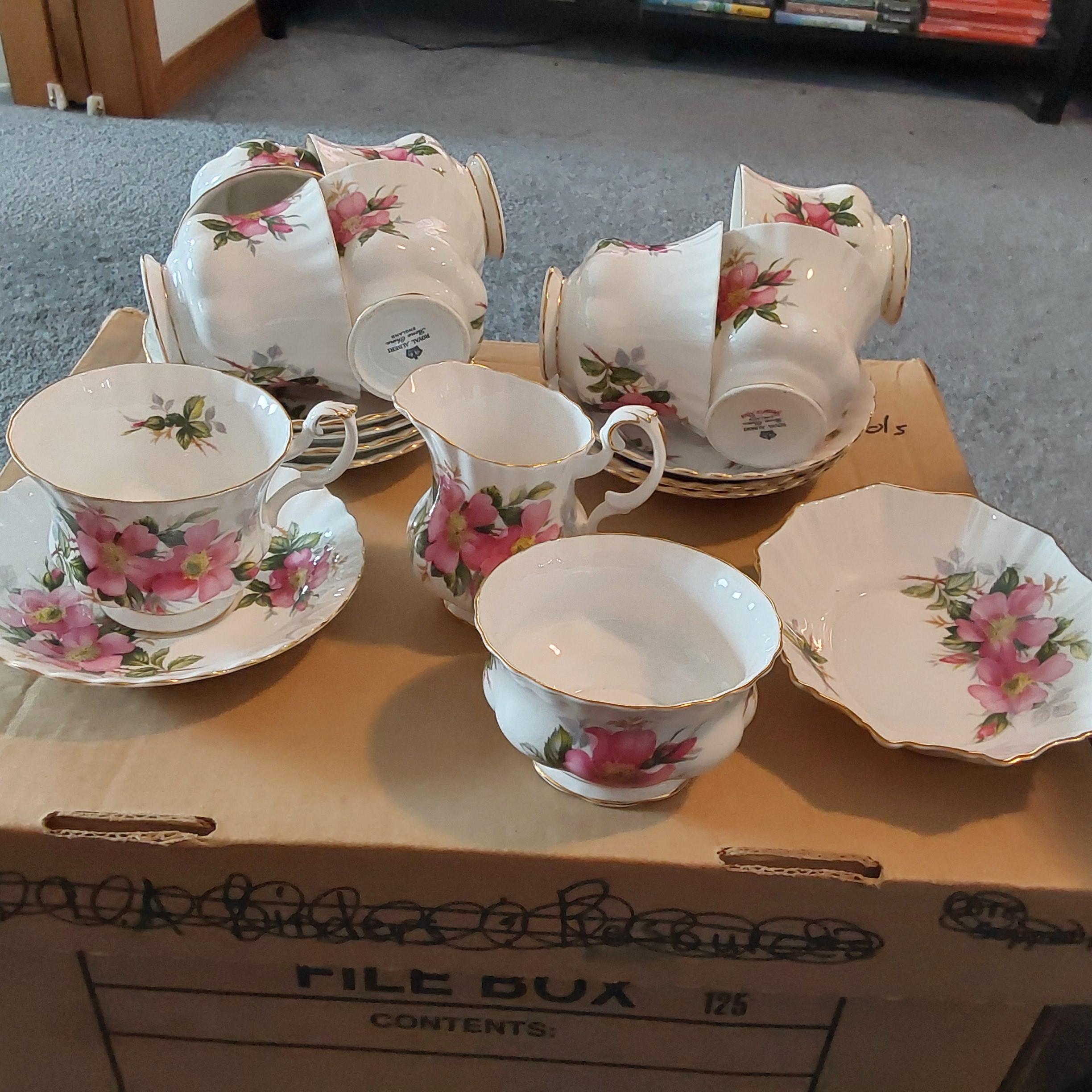 Photo of Royal Albert Prairie Rose 8 teacups and saucers, cream & sugar, sweet dish, $100 for all!