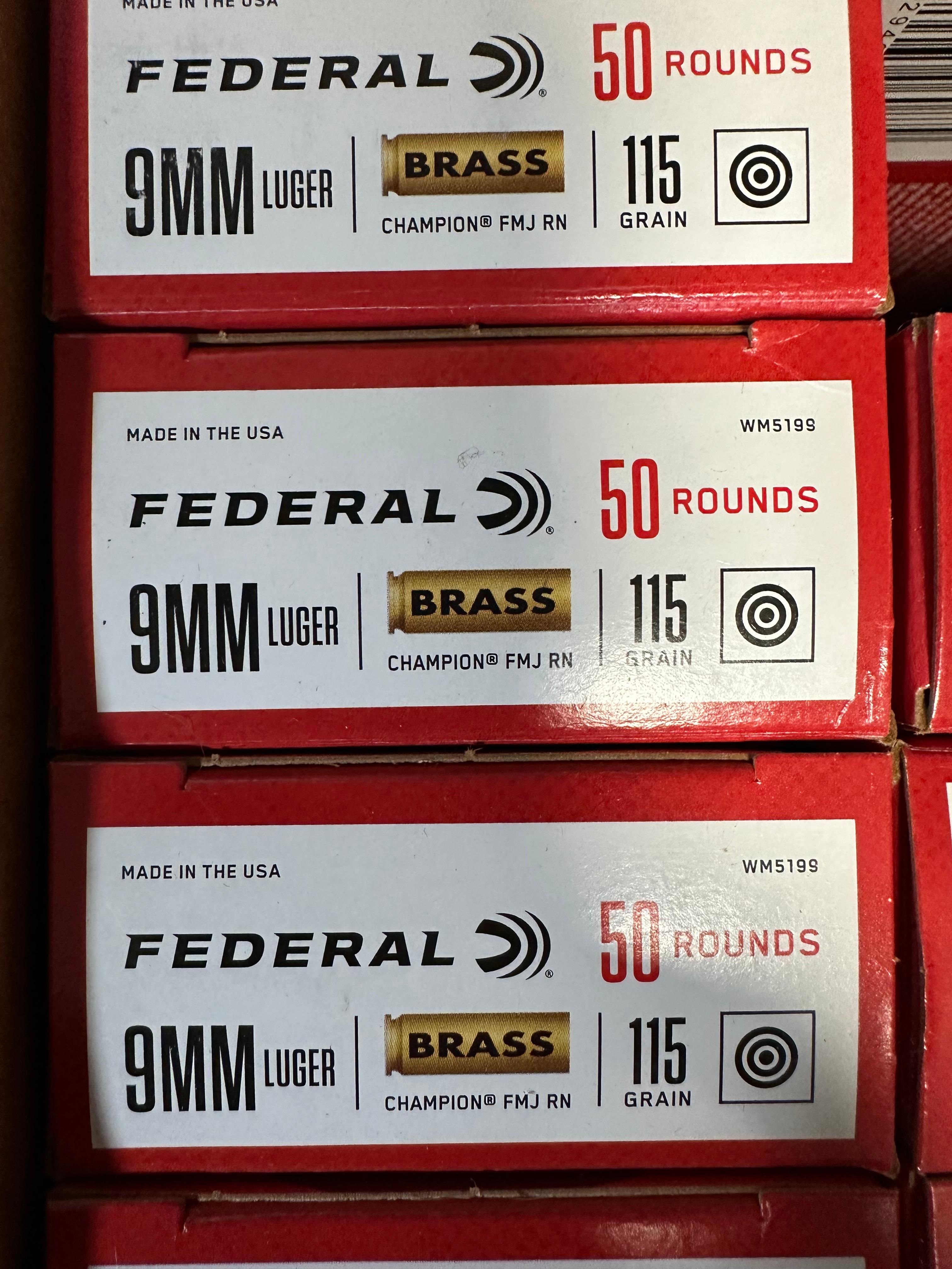 Photo of Federal 9mm 115gr Brass case of 1000