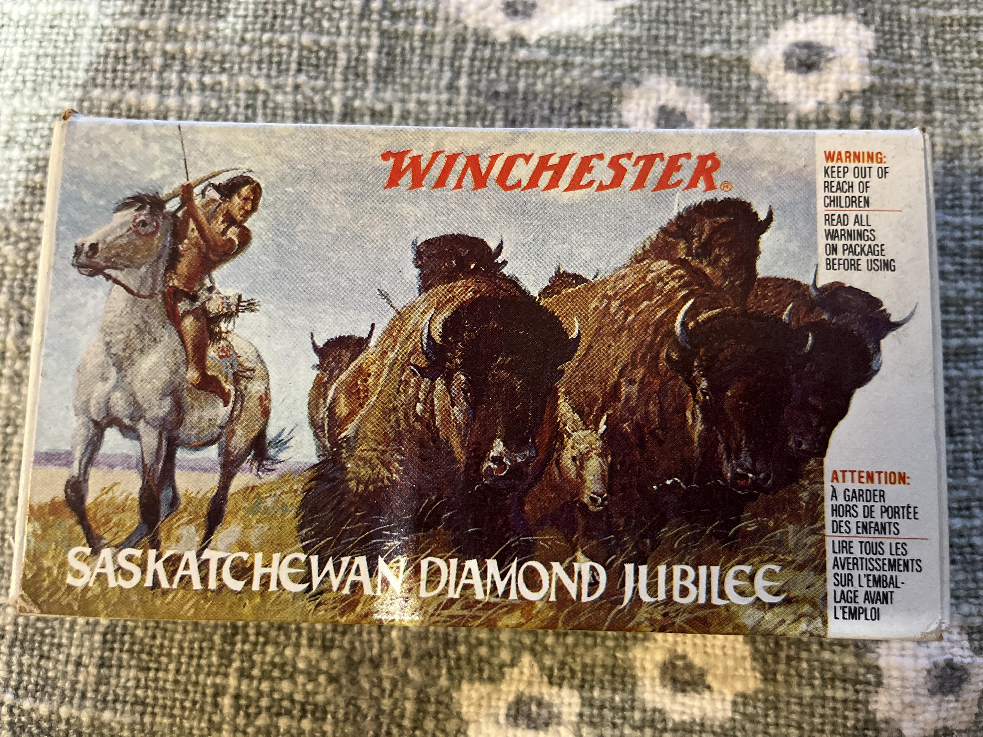 Photo of Winchester commemorative Saskatchewan diamond Jubilee ammunition