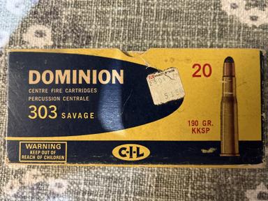 Photo of A box of vintage Dominion 303 Savage ammunition - 1