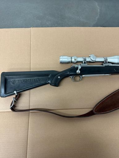 Photo of Ruger M77 Mark II Zytel (Boat Paddle Stock) 300 Win Stainless/Synthetic Bolt-Action Rifle w/ Scope and Rings - 1