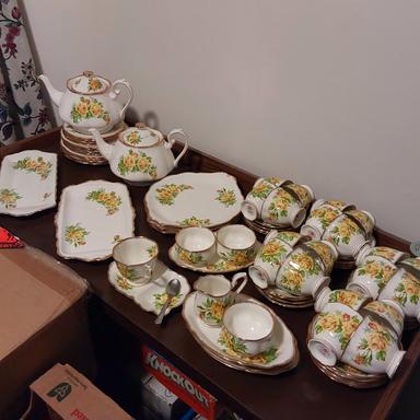 Photo of Royal Albert Tea Rose, teapots, 20 cups&saucers, cake plates, sandwich tray, cream&sugar, teacup set - 1