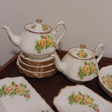 Photo of Royal Albert Tea Rose, teapots, 20 cups&saucers, cake plates, sandwich tray, cream&sugar, teacup set - 2