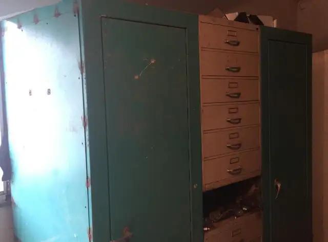 Photo of Huge Green metal Cabinet VINTAGE (at my huge farm estate sale)