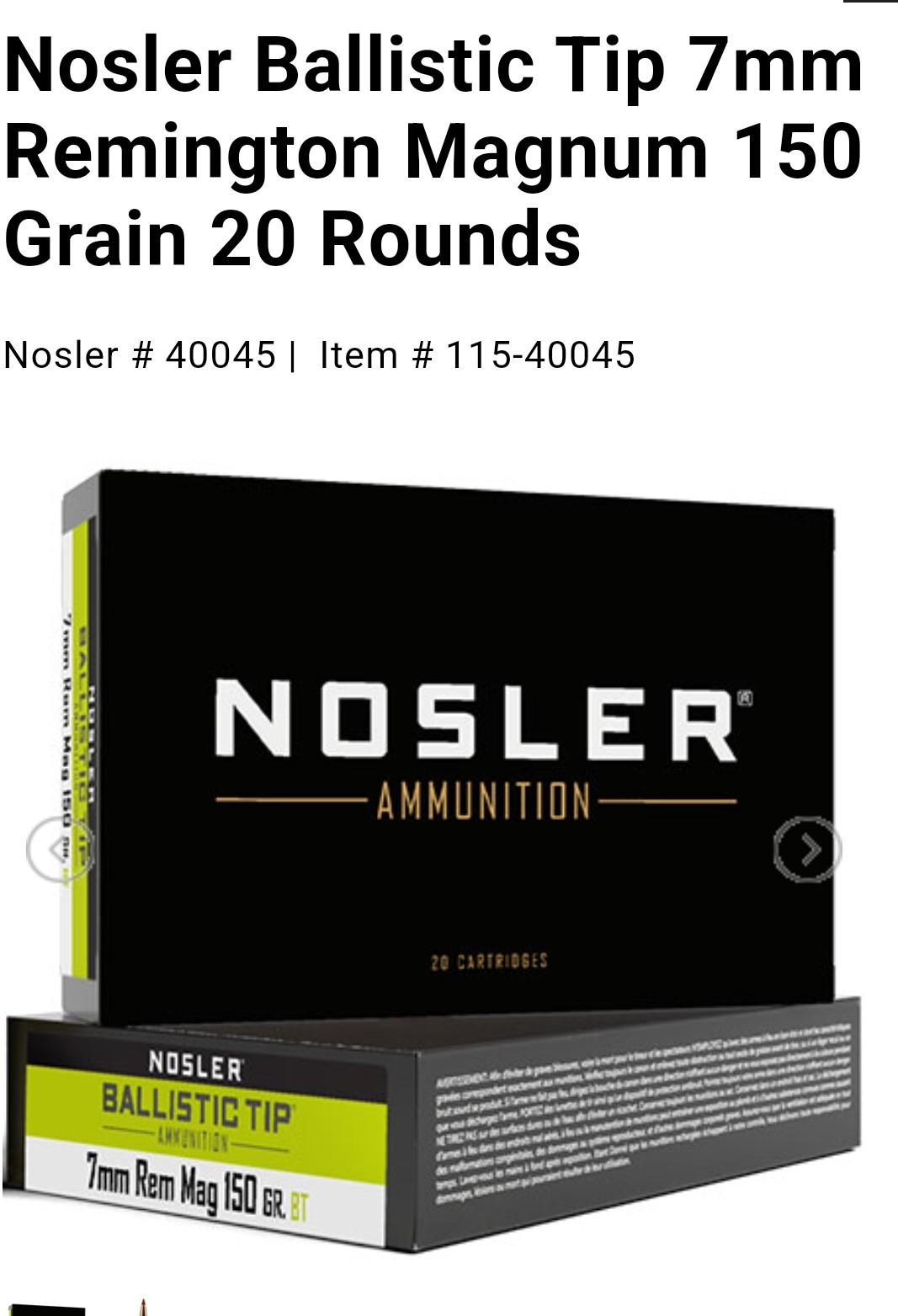 Photo of Nosler ballistic tip 7mm 150 grains