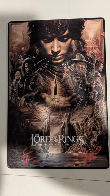 Photo of Elijah Wood & Sean Astin Autographed LOTR Tin Sign - 1