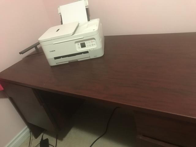 Photo of Four Drawer Desk, Good condition, mahogany finish 