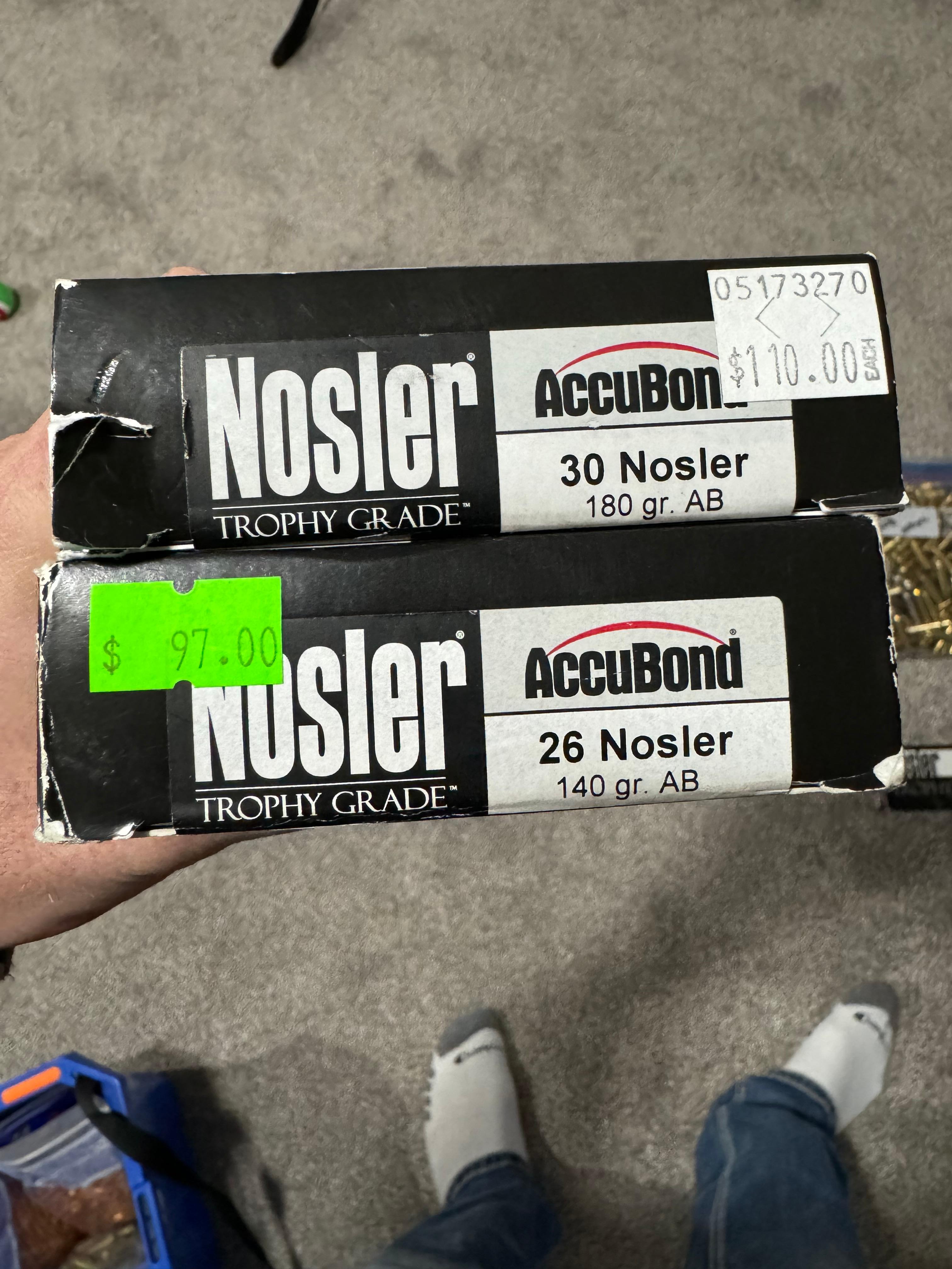 Photo of 26 Nosler and 30 Nosler ammo