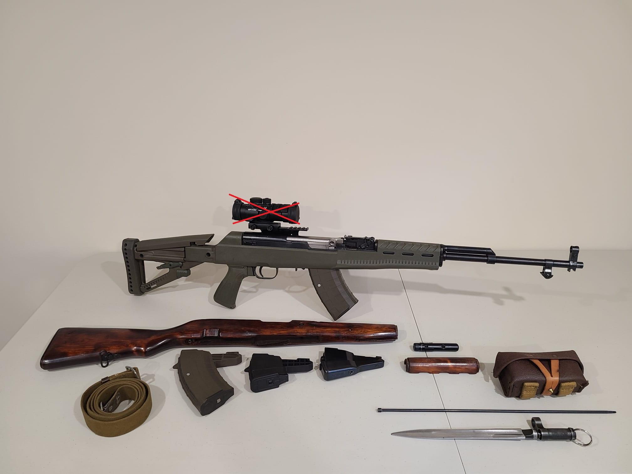 Photo of Russian Tula SKS 1951, matching numbers, ProMag Archangel stock, Choate tool scope mount, 2 Tapco mags, 1 Promag mag