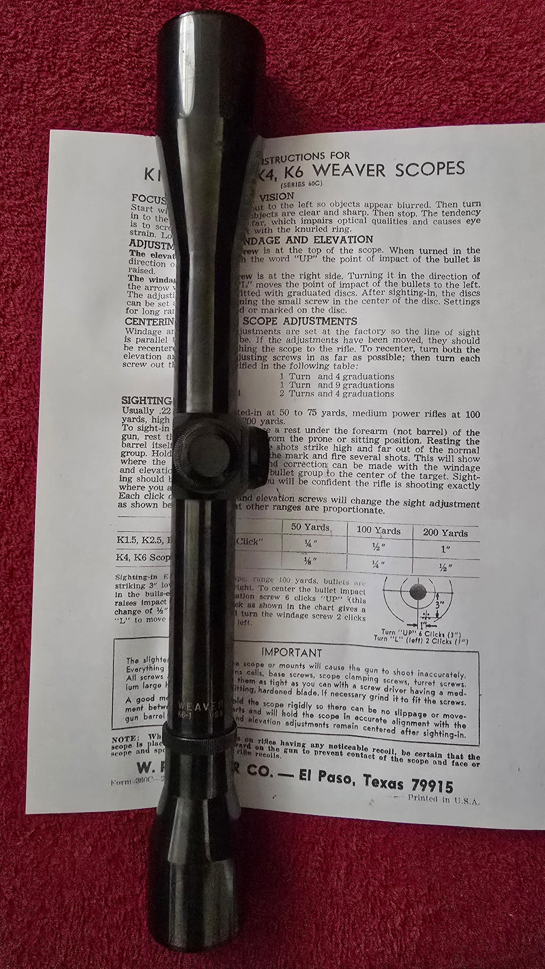 Photo of WEAVER USA K6-1  MICRO-TRAC VINTAGE RIFLE SCOPE