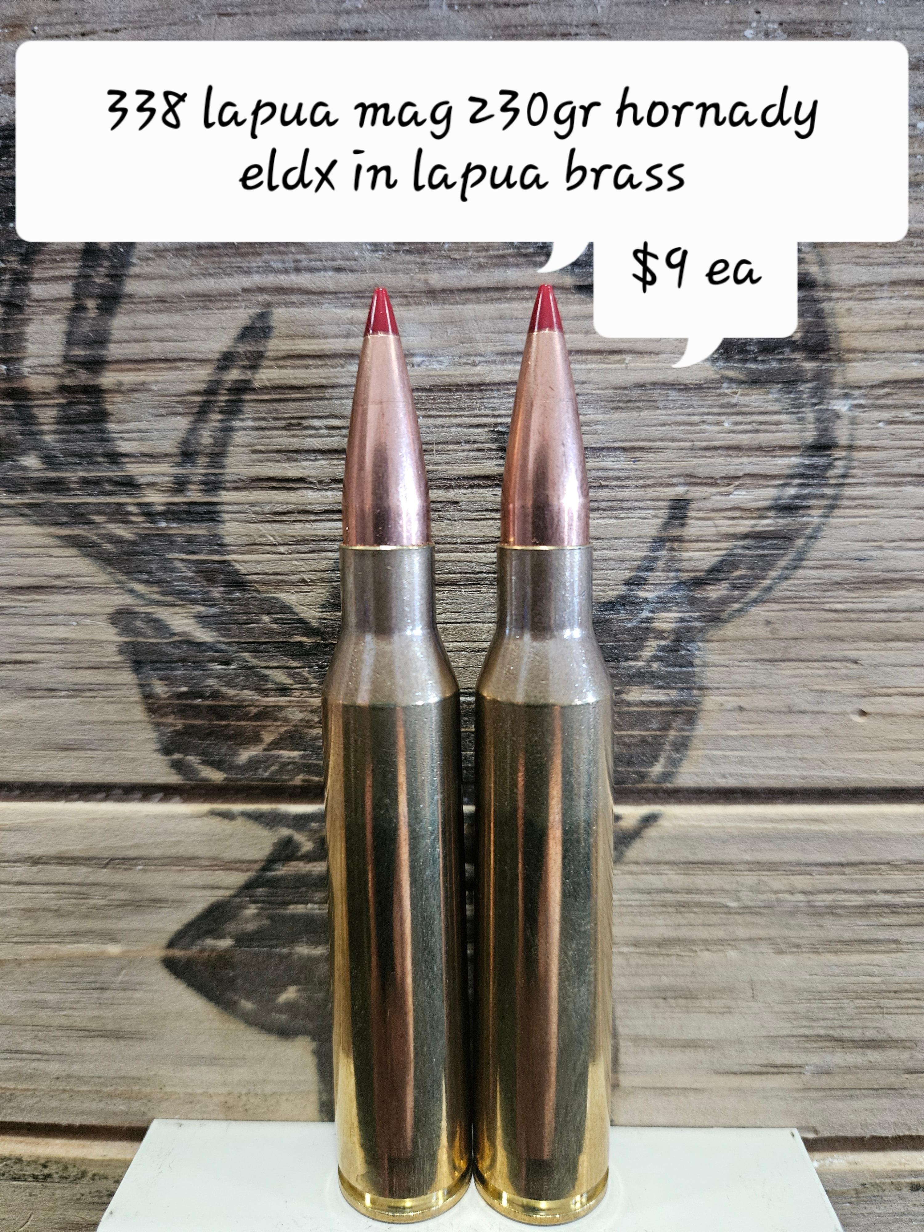 Photo of F/s 338 lapua mag 230gr hornady eldx in lapua brass.