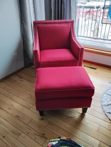 Photo of Cherry Red Accent Chair with Ottoman - 2