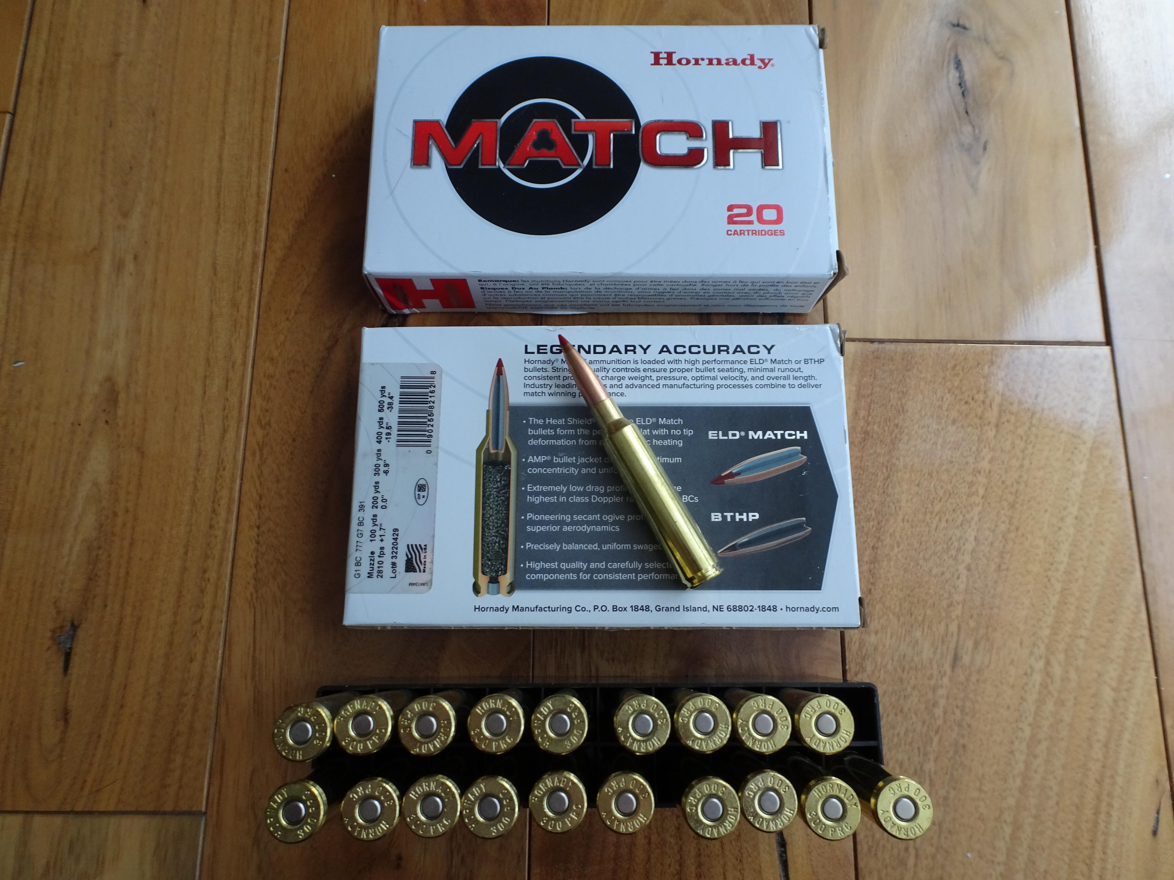 Photo of 300 PRC - Hornady Match 225 gr ELD-M Ammunition 6.25 Boxes 125 Rounds Same Lot - Edmonton