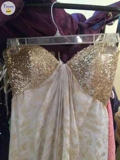 Photo of Strapless gold & white evening gown  - 2