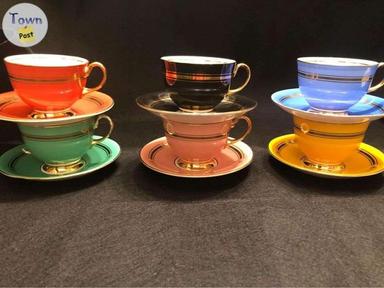 Photo of Vintage Retro Aynsley Tea Cups and Saucer Set 1950 six colours - 1