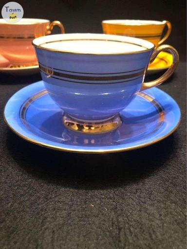 Photo of Vintage Retro Aynsley Tea Cups and Saucer Set 1950 six colours - 2