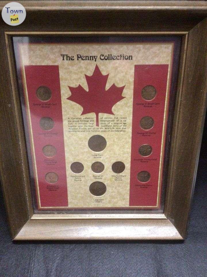 Photo of Canadian Penny Coin collection framed collectors item.