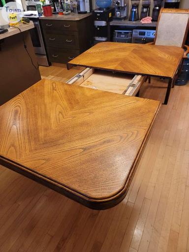 Photo of Oak table. 6 chairs and corner hutch .  - 1