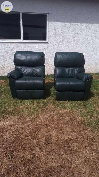 Photo of Dark Green Love Seat, Chair and Footstool in great condition - 2