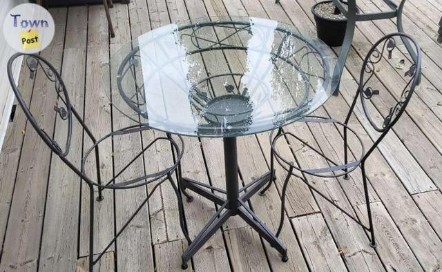 Photo of WROUGHT IRON GLASS TOP BISTRO TABLE MID-PROJECT SET