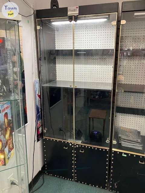 Photo of 2 Upright lighted locking Black Display Cabinets (used)