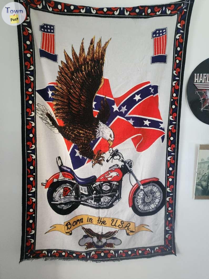 Photo of Harley Davidson Tapestry and sign