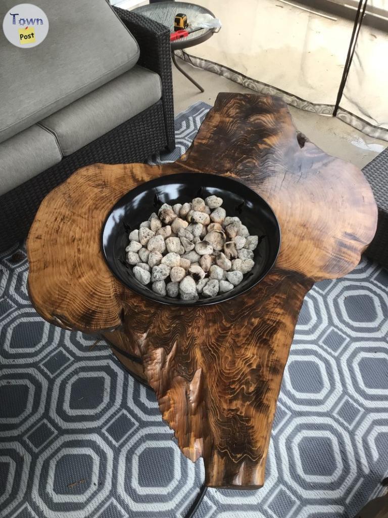 Photo of Firepit table Live Edge Double Burl Cedar - propane