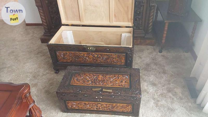 Photo of Two vintage ornate nesting wooden chests, never used!