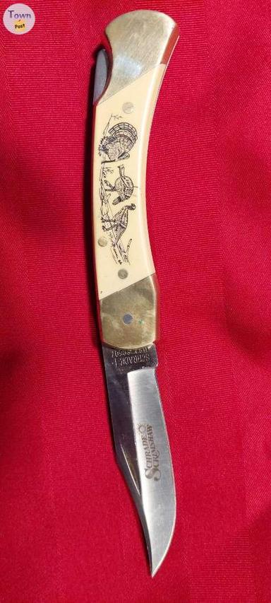 Photo of VINTAGE SCHRADE SC507 SCRIMSHAW RAM FOLDING LOCKBACK POCKET KNIFE  - 1