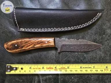 Photo of Damascus Knives w/ Black Leather Sheath  - 1