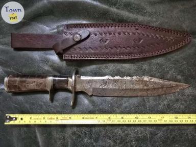 Photo of Used Large Damascus Knives w/ Leather Sheath - 1