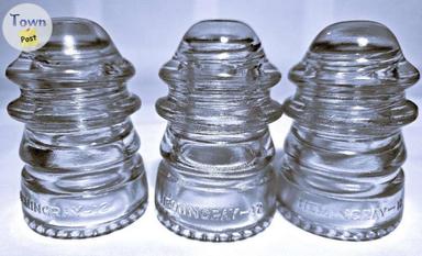 Photo of 3 - LOT of HEMINGRAY TELEPHONE LINE INSULATORS - #12 CD113 CLEAR - DIFFERENT MFG. YEARS - 1