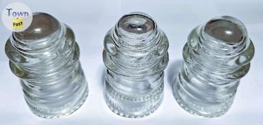 Photo of 3 - LOT of HEMINGRAY TELEPHONE LINE INSULATORS - #12 CD113 CLEAR - DIFFERENT MFG. YEARS - 2