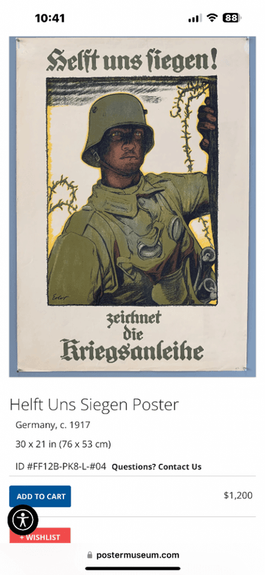 Photo of WW1 “Helft Uns Siegen” Poster Germany, c. 1917 30 x 21 in (76 x 53 Cm) - 2