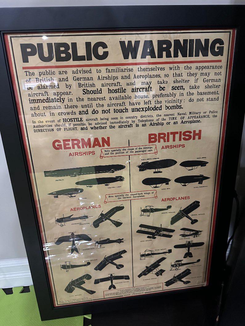 Photo of WW1 Aircraft public warning poster