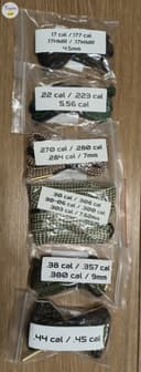 Photo of Bore snake / cordon de nettoyage / pull throught / cleaning kit / 4.5mm / 5.56mm (C7, C9) / 7mm / 7.62mm (C6) / 9mm / .22/223cal / .17/.177/.17HMR/.17WMR / .270/.280/.284 cal / .30/.308/.30-06/.300/.303 cal / .38/.357/.380 cal /.45/.45 cal