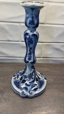 Photo of Vintage Royal Goedewaagen 10" Blue Delft Candlestick - Authentic Hand-Painted "Handwork" Holland